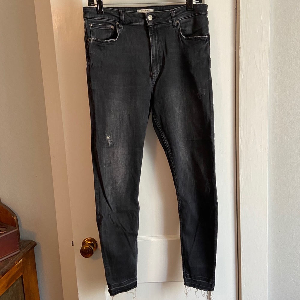 Zara black distressed jeans, size 14